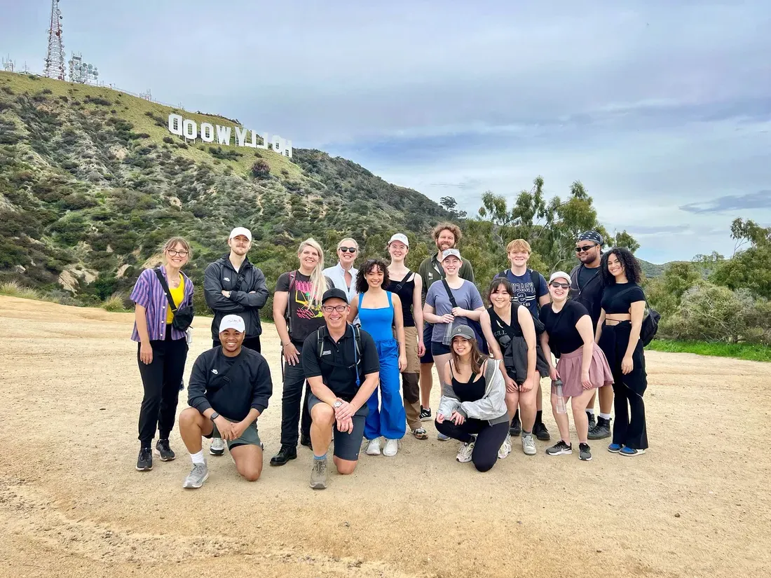 Students on a hike in Hollywood with Professor Tim Hooten.